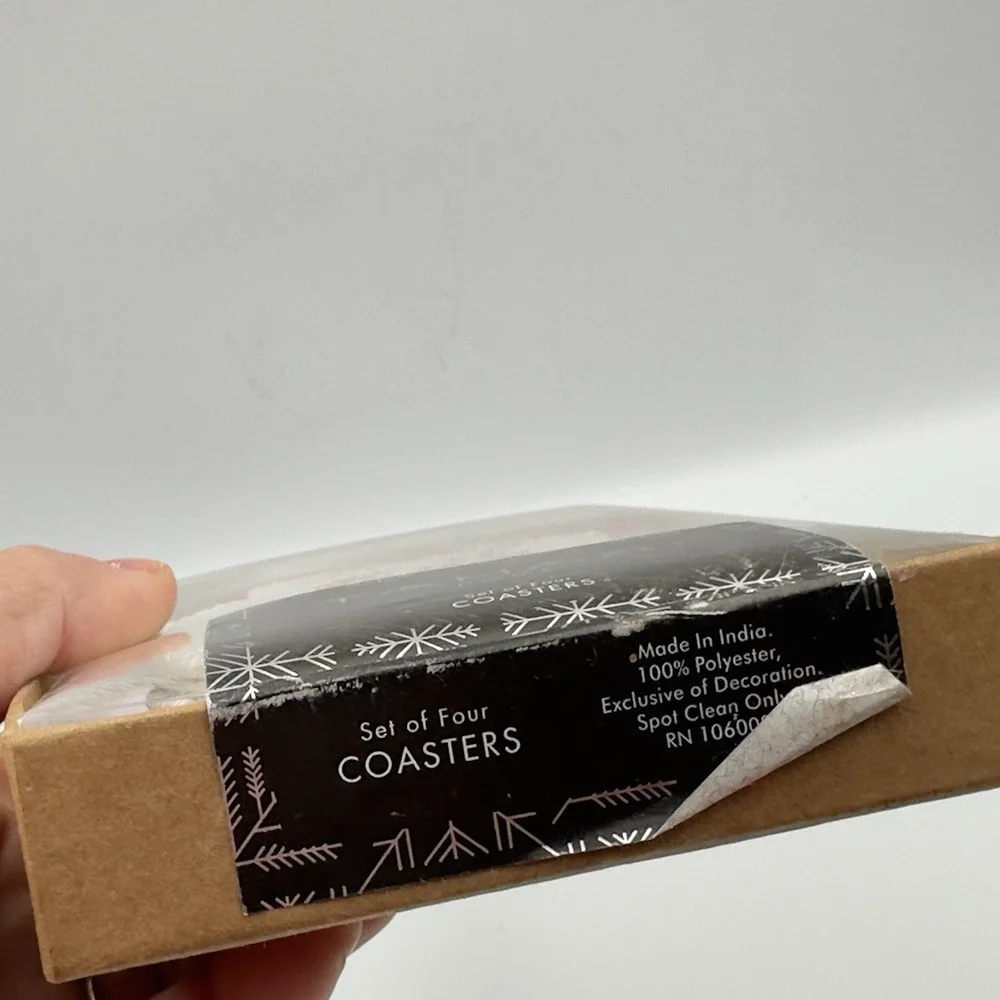 TAHARI Beaded Coasters Set Of 4 Snowman White Red Black‎ 6 Inches NIP